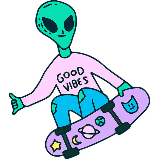 Estampa Aplicável Alien no Skate Good Vibes ET