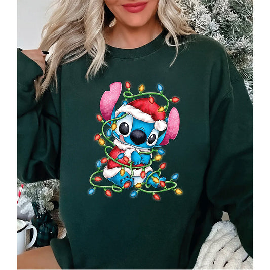 Estampa Aplicável DTF Stitch com Piscas Natal